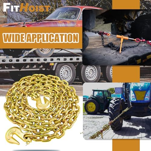 G80 Transport Binder Chain 1/2 Inch x 10 Foot | Tow Chain with Clevis Grab Hooks | 12,000 lbs Safe Working Load | Heavy Duty Chain for Transporting Towing - Image 6