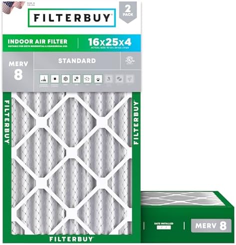 Filterbuy 16x25x4 Air Filter MERV 8 Dust & Allergy Defense (2-Pack) by Filterbuy