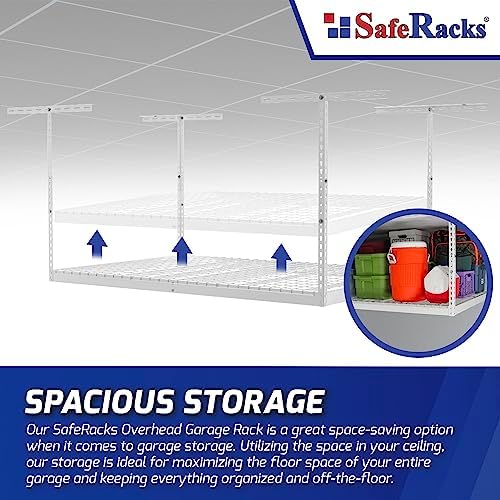 SafeRacks 3x6 Overhead Garage Storage Rack, White, 12"-21" Height - Image 5