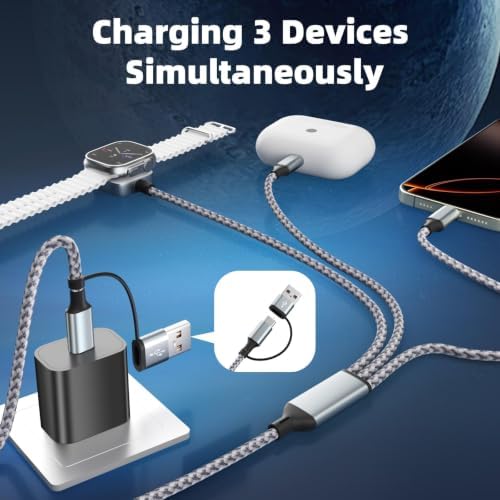 Travel Essentials 3 in 2 Multi Charging Cable for iWatch Charger/IP/USB-C - Image 2