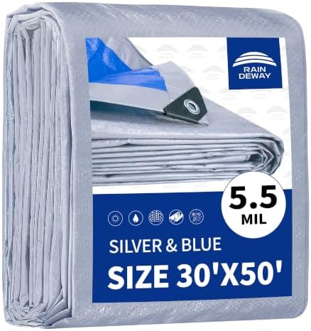 RAINDEWAY Tarps 30x50Ft 5.5 Mil Multipurpose Waterproof Poly Tarp Cover by RAINDEWAY
