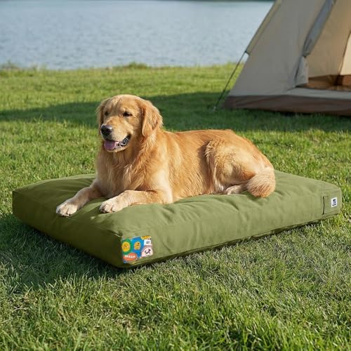 Sytopia 42 Inch Indestructible Dog Bed for Extra Large Dogs, Durable Canvas Chew Proof Dog Bed with Waterproof Machine Washable Removable Cover, Indoor Outdoor Patio Pet Pad for Crate, Green by Sytopia