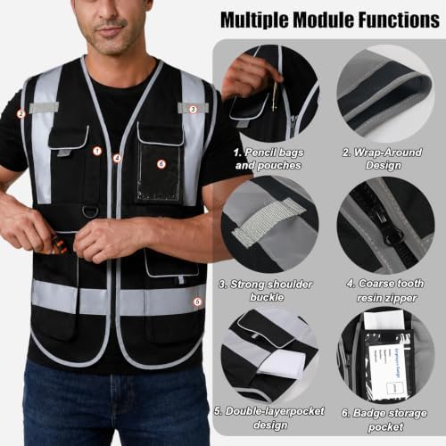 HYCOPROT High Visibility Safety Vest Hi Vis Reflective Construction Vests with Pockets for Men Women,Meets ANSI/ISEA Standard - Image 4