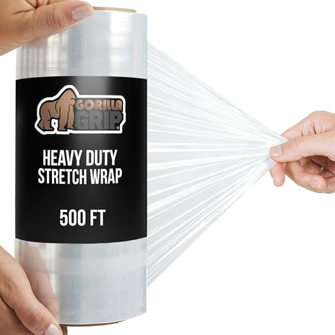 GORILLA GRIP 500% Stretch Film Heavy Duty Plastic, 500ft Shrink Wrap Roll 10" by GorillaGrip