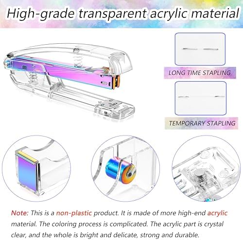 Dream Color Desk Accessories, Office Desk Organizers and Accessories Supplies with Mesh Desk Organizer, Tape Dispenser, Stapler, Staples, Ballpoint Pen, Clips Set, Ruler, Scissor, Sticky Tabs - Image 4