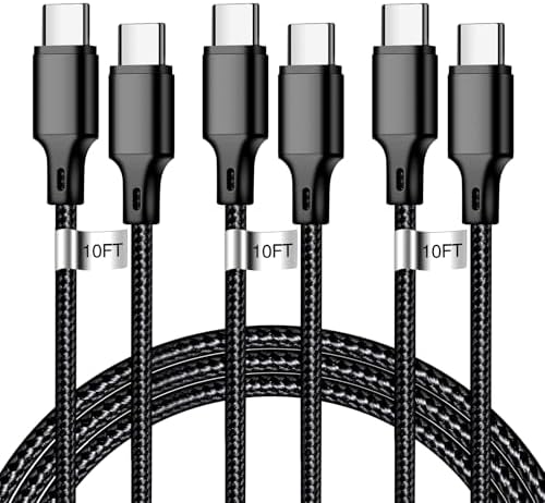 60W USB C to USB C Cable, 3 Pack 10ft Type C Fast Charger Cord (Black) by CUGUNU