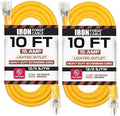 IRON FORGE CABLE 2 Pack of 10 Foot Outdoor Extension Cords - 12/3 SJTW Heavy Duty Lighted Yellow Extension Cable Set, 15 AMP by IronForgeCable