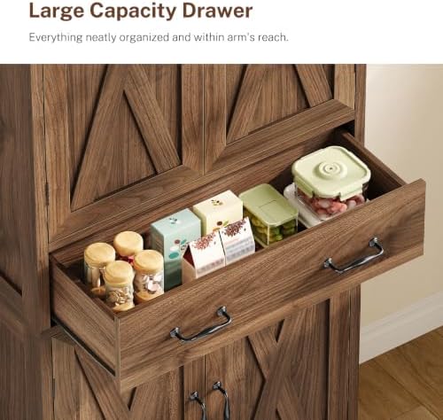 TEENFON Tall Storage Cabinet with 2 Adjustable Shelves & 1 Large Drawer, Kitchen Pantry Cabinet with 4 Doors, Bathroom Storage Cabinets, for Living Room, Kitchen, Bathroom, Walnut - Image 6