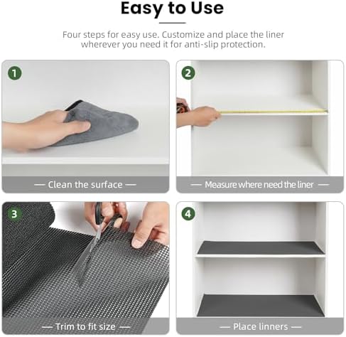 BAGAIL Non-Adhesive Shelf Liner, Thick Strong Grip Drawer Liners for Kitchen Cabinets, Heavy-Duty Easy Cut Cabinet Liners for Shelves, Pantry, Bathroom Cupboards - 12" x 20FT, Charcoal - Image 6