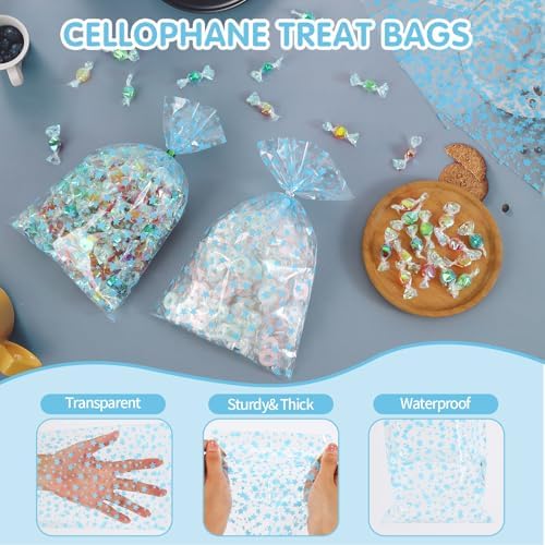 COQOFA 100 Pcs 7"X12" Blue Star Printed Clear Gift Cellophane Treat Bag Party Favor bags Clear Candy Cookie Bag Plastic Poly Goodie Storage Bags with Twist Ties for Baby Shower,Gender Reveal, Birthday, Wedding ,Party Decorations - Image 4