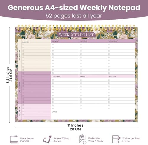 Weekly To Do List Notepad with 52 Undated Sheets（8.5"×11"）- Undated Weekly Planner Notepad for Office Desk Accessories and Supplies - Twilight Garden - Image 3