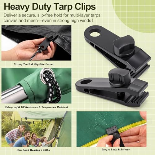 Novabright 150 Pcs Heavy Duty Tarp Clips Kit with Lock Fasteners Grip and Bungee Cords 3 in 1 Tarp Clips Fasteners and Bungee Cords Fit for Camping Tents Swimming Covers Caravans Canopies - Image 6