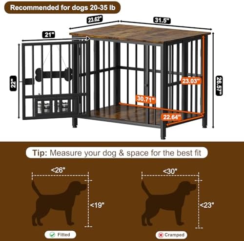 Easycom 31" Dog Crate Furniture Foldable, No Assembly, Rustic Brown - Image 5