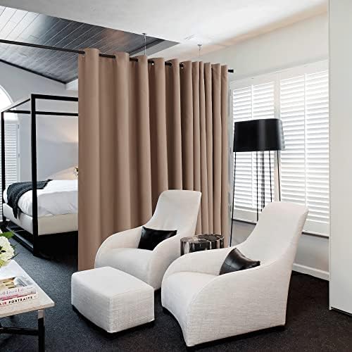 NICETOWN Cappuccino Dividers Curtains Screens Partitions, Premium Heavyweight Laundry Room Divider for Office, Vintage and Sliding, Including Silver Ring Top (1 Panel, 20ft Wide x 7ft Long) by NICETOWN