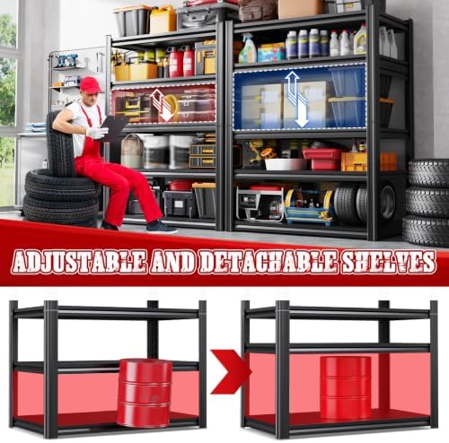 2 Pack 5-Tier Heavy Duty Metal Garage Shelving 71.2" Hx46 Wx20 D - Image 4