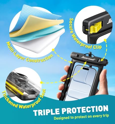 Hiearcool Waterproof Phone Pouch, Waterproof Phone Case, Black&Yellow 2Pack - Image 6