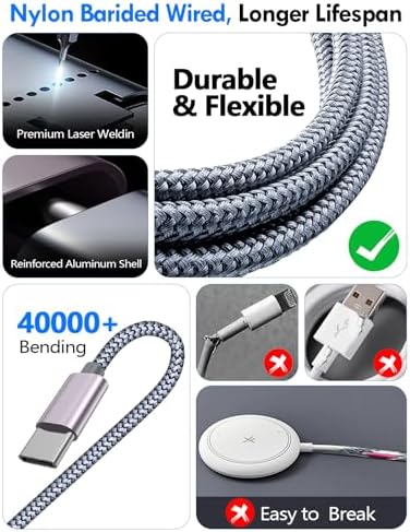 Travel Essentials for Apple Watch Charger,iPhone Charger,3 in 2 Type C/Lightning/Magnetic Travel Charging Cable,Portable Multi Charging Cable for Apple Watch, iPhone 17‑11,Samsung S26,Car,iPad-6FT - Image 4
