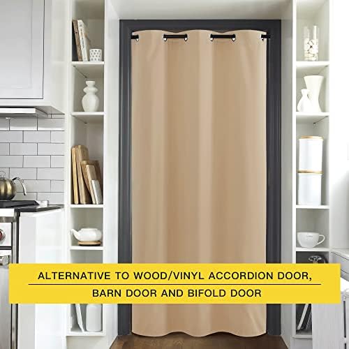 NICETOWN Closet Curtain for Bedroom Door, Faux Folding Accordion Doors, Blackout Noise Reducing Room Divider for Doorway Laundry Room Bifold Door (1 Panel, 5ft Wide x 9ft Long, Biscotti Beige) - Image 4