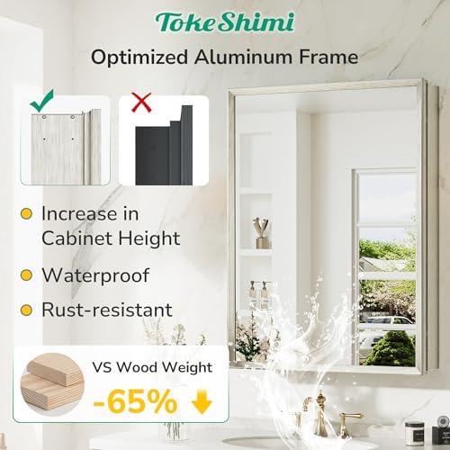 TokeShimi 48 x 32 Mirrored Medicine Cabinets for Bathroom, Assembly Required, Brushed Nickel Recessed Medicine Cabinet with Mirror, Aluminum Frame, Stepless Adjustable Shelves, Tempered Glass - Image 4