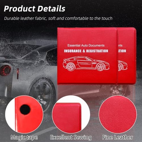 Ziciner Car Registration Insurance Holder, 2Pack Essential Auto Card Document Glove Box Organizer with Touch Fastener, Vehicle Interior Accessories Perfect for Most Car, Truck, SUV (Red/Big Car) - Image 3