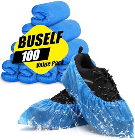 Buself Shoe Covers Disposable Non Slip - Pack of 100 (50 Pairs), Premium Waterproof and Recyclable Shoe Booties Covers for Indoors, Fits Up To 11 US Men and 13 US Women Size by Buself