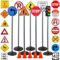 Attatoy Large Traffic Signs Playset (32pc Set), 42in Tall Street Sign and Traffic Light Set for Play with Ride-On Cars and Vehicles by Attatoy
