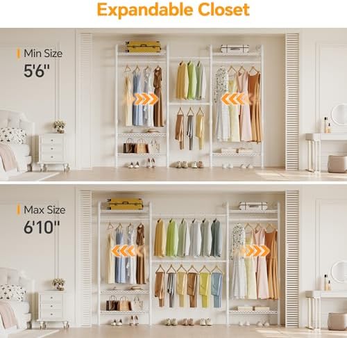 Higeego W3 Wall Mounted Clothes Rack, Industrial Pipe Clothing Rack, White - Image 2