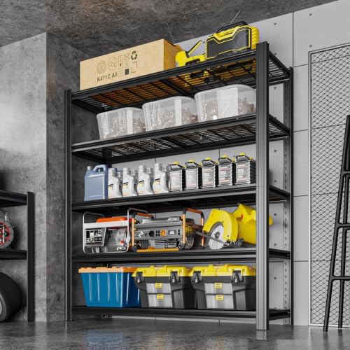 5-Tier Heavy Duty Garage Shelving, 5,000 lbs Capacity Adjustable Metal Storage Shelving Unit for Garage, Basement, Warehouse & Workshop, 55" W x 24" D x 84" H - Image 2