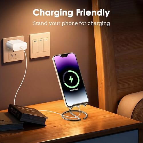 Metal Cell Phone Stand for Desk, Cute One-Piece Phone Holder, Stable Desktop Display Dock for iPhone, iPad, Samsung, Tablets & All Mobile Phones, Gray - Image 4