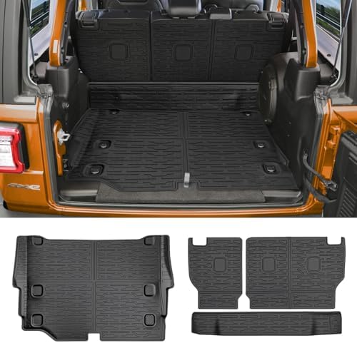 Cargo Liners for 2021-2026 Jeep Wrangler JL Unlimited 4XE 4 Door,Trunk Mat with Seat Back Cover Accessories All Weather Rear Cargo Mat Backrest Protector for 4XE (Not for 4X4 Gas Type) by Qyebbk