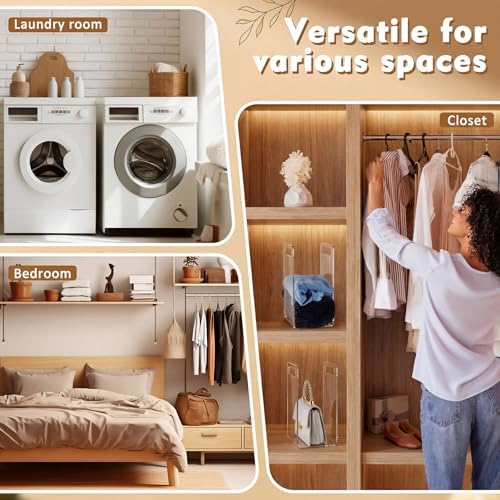 LEIFIDE Set of 2 Towel Organizer for Closet Shelf, Interlocking Acrylic Towel Storage Organizer for Bathroom, Storage Rack with Divider for Linen Closet, Cabinet and Home Organization (Clear) - Image 6
