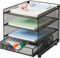 OPNICE Desk Organizer, 4-Tier Desktop File Organizer with Drawer, Office Desk Accessories, File Sorters, Workspace Organizers for Office Supplies(Black Upgraded) by OPNICE