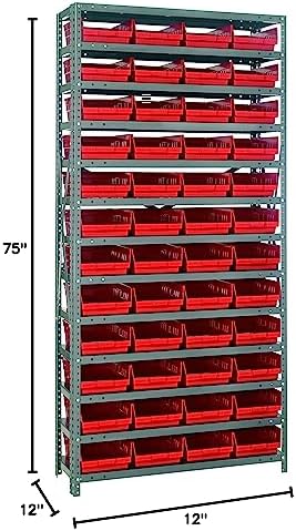 Quantum Storage Systems 1275-107RD Steel Shelving Unit with 4" Shelf Bins, 12" D x 36" W x 75" H, Red - Image 2
