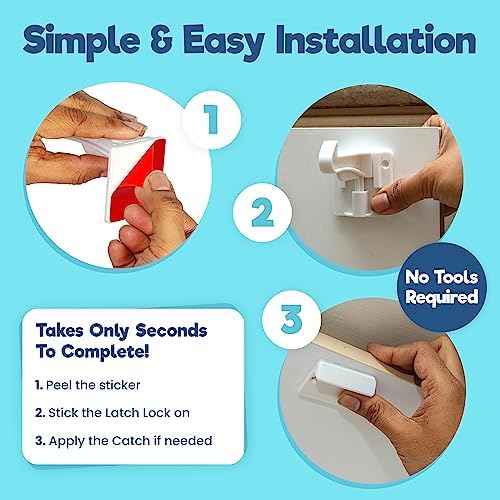 Upgraded Invisible Baby Proofing Cabinet Latch Locks (10 Pack) - No Drilling or Tools Required for Installation, Works with Most Cabinets and Drawers, Works with Countertop Overhangs, Highly Secure - Image 6