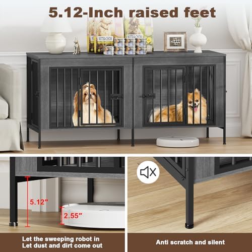 EasyCom 55.12" Dog Crate Furniture for 1 or 2 Dogs, 0-20 Pounds, Dark Grey - Image 2