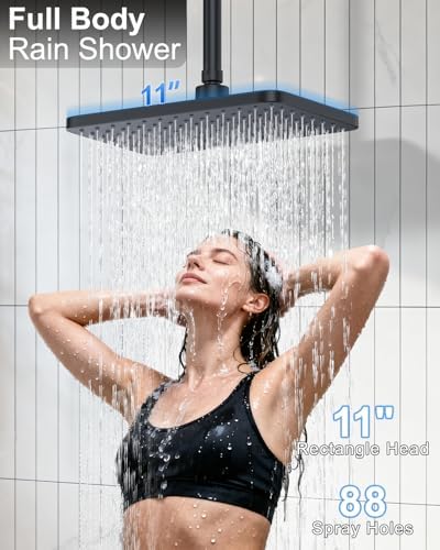 KOJOX Matte Black Dual Shower System 11" Rain + 6" Wall & 6-Mode Handheld - Image 4