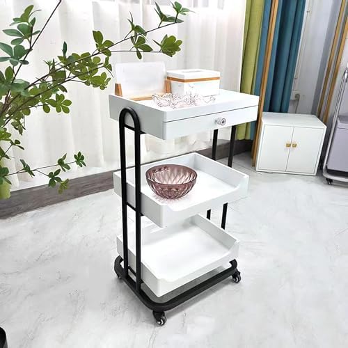 Beauty Cart Shelf 3-Tier Rolling Spa Cart Storage Rack W/Lockable Wheels Trolley Easy Organization & Mobility Solution,B by Unknown