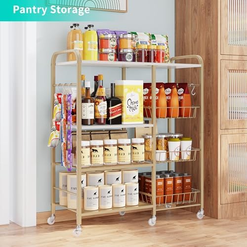 HapiRm Rolling Kitchen Microwave Cart - 4 Tier Microwave Table Stand with Pull-Out Baskets, Coffee Bar Baker's Rack with Wheels Rolling Storage Cart Organizer Shelf for Living Room Office, Balcony - Image 4