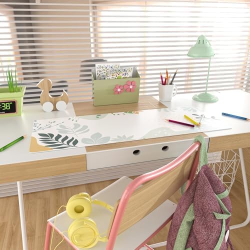 Faux Leather Large Mouse Pad, Office Desk Mat, 31.5"x11.8", Green White - Image 3