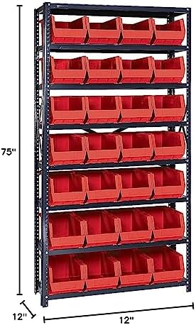 Quantum Storage Systems QSBU-240RD Giant Open Hopper Steel Shelving System, 12" D x 36" W x 75" H, with 8 Shelves and 28 QU240 Bins, Red - Image 2