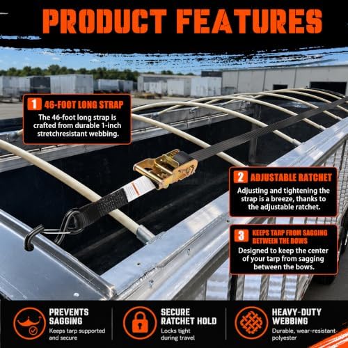 1" x 46' Center Ridge Strap Fits with Trailers & Rolling Tarp Systems - Image 7