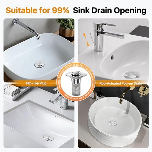 4Pack Bathroom Sink Drainer Hair Catcher, Pop Up Sink Drain Stopper with Filter Basket, Universal Drain Plug for Sink Drain, Stainless Steel Sink Drain Cover with Basket for Bathroom Stopper - Image 5