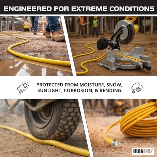 Iron Forge Cable 12 Gauge Extension Cord Multi Outlet, 25 Ft - Yellow SJTW - Image 4