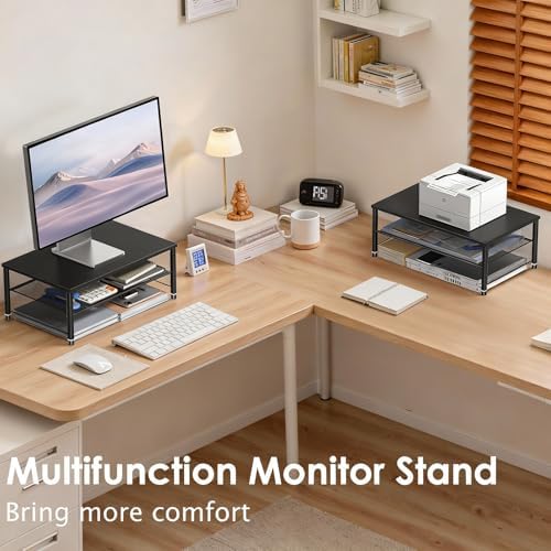 OPNICE 2-Tier Computer Monitor Stand Riser, Laptop Stand for Desk, Desk Organizer for Office, Home and School Supplies, Black - Image 6