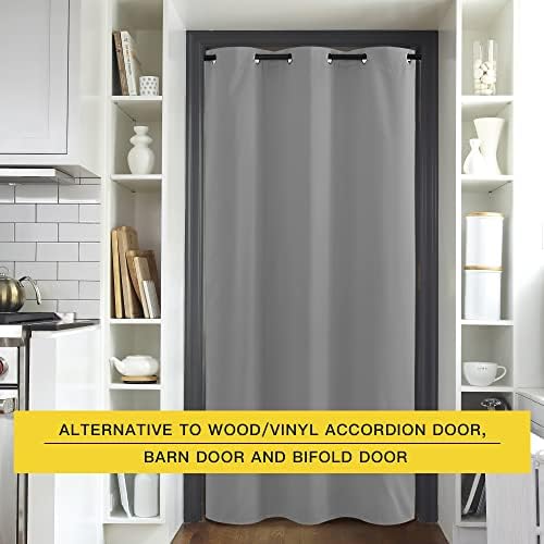 NICETOWN Sliding Door Curtains 96 inch Length, Single Curtain, Insulating Thermal Blackout Curtains for Bedroom Window Bathroom Doorway Front Door (1 Panel, 5ft Wide x 8ft Long, Silver Grey) - Image 4