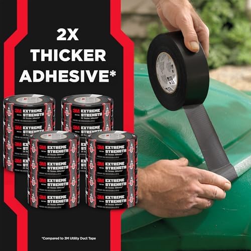 3M Extreme Strength Duct Tape 2830, 1.88 in x 30 yd, Double-Thick Adhesive, Heavy-Duty Waterproof Black Tape, Indoor/Outdoor Use, 12 Rolls - Image 4