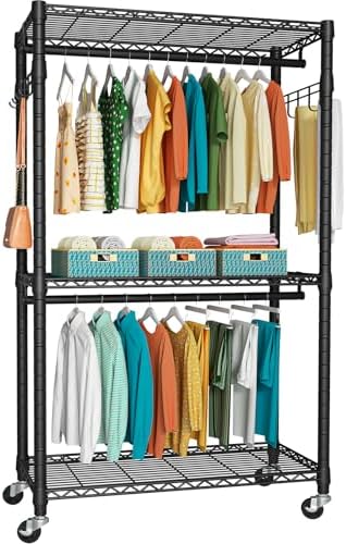 FUTASSI P1 Heavy Duty Garment Rack, Rolling Closet Organizer with Wheels by FUTASSI