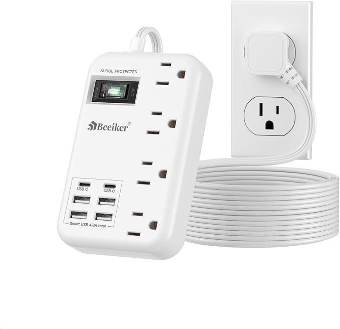 6 USB Surge Protector Power Strip- 10 Ft Extension Cord by Beeiker-BetterHelperforYou