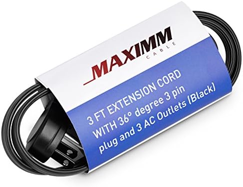 Maximm 3 Ft Flat Plug Extension Cord, 3-Outlet, Angled Plug, Black, UL - Image 6