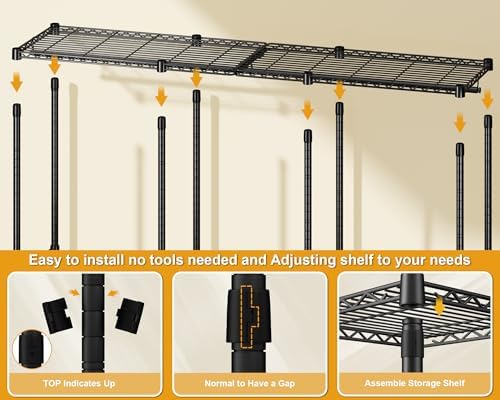 ULIFHOME E14 Pro Heavy Duty Clothes Rack，Freestanding Clothing Racks for Hanging Clothes，Adjustable Closet Organizers and Storage，Metal Garment Rack with Shelves 69"W x16"D x77"H，Max Load 960LBS，Black - Image 6